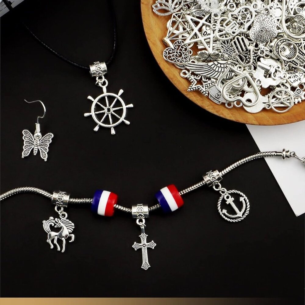 300 PCS Wholesale Bulk Lots Jewelry Making Charms Mixed Smooth Tibetan Silver Al - Picture 7 of 7